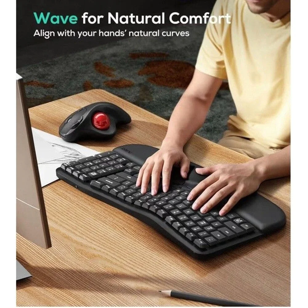 Nulea RT08 Wave Keys Wireless Ergonomic Keyboard with Cushioned Palm Rest,